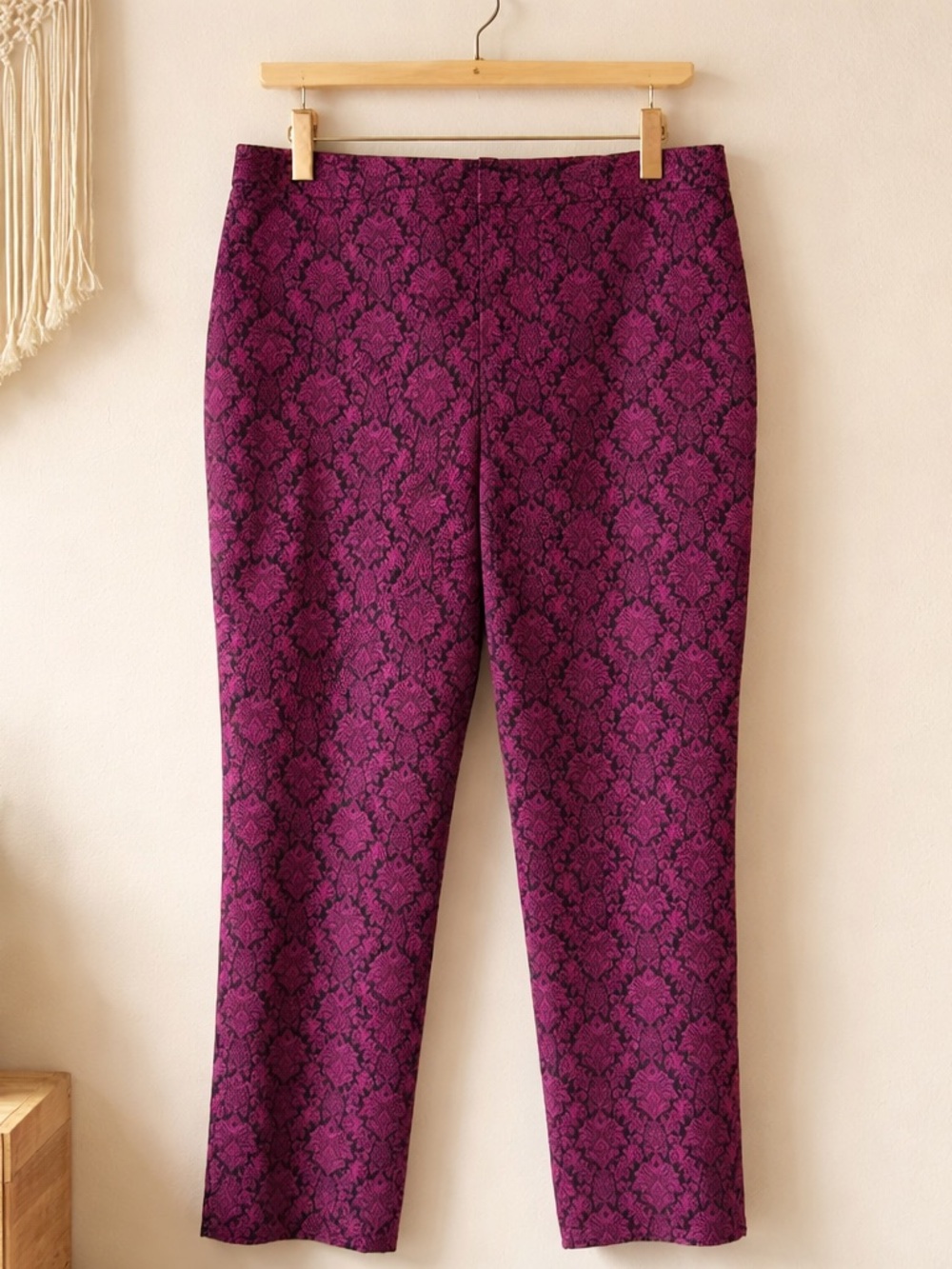 Coldwater Creek Purple Damask Straight-Leg Trousers